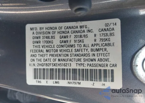 2014 Honda Civic Lx from USA, damaged, VIN 2HGFB2F5XEH516213